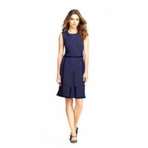 Tory Burch Addis Normandy Dress Invert Pleated Sleeveless Round Neck‎ Navy XS